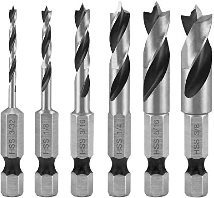 SeonFook 6-teiliges Kurzbohrer-Set 1/4 Zoll Schnellwechsel-Sechskantschaft 4241 Hochgeschwindigkeitsstahl Holzbearbeitung Werkzeug-Bits für Bohrer-Set verwendet in engen Räumen