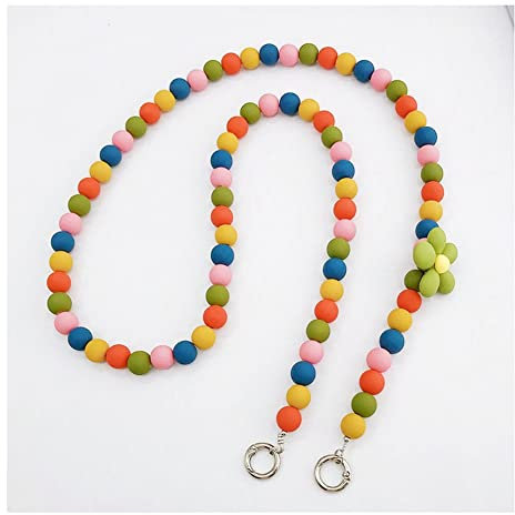 SHTGOI Universale Perlen Handykette Taschenkette Bunte Perlen Handy Lanyard Telefon Anhänger Handgelenkschlaufe Kette Anti-Lost Mobile Phone Chain Abnehmbare Schulterriemen für Damen 1#