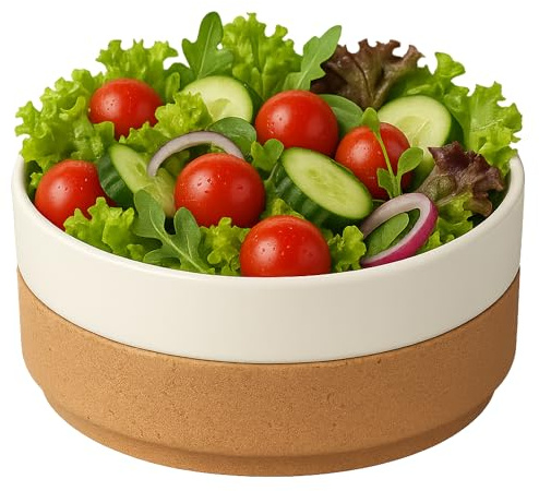 Go4Cork Amorim Lot de 2 saladiers en liège de 1,18 l | Grand bol de service en céramique pour pâtes, soupes, salade | Passe au lave-vaisselle et au micro-ondes avec bouchon amovible | Perle