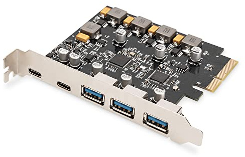 DIGITUS IO-kort - PCIe - 2x USB-C, 3x USB A - USB 3.1 Gen 2 gränssnittskort - upp till 10 Gbps - Plug & Play