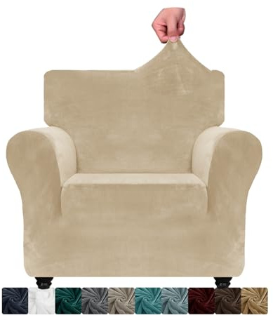XINEAGE Samt Sofaüberzug 1 Sitzer,Stretch Sofa überzug für Wohnzimmer, Dicke Weiche Sofaüberwurf, Rutschfester Sofa Cover für Hunde, Haustiere (1 Sitzer, Kamel)