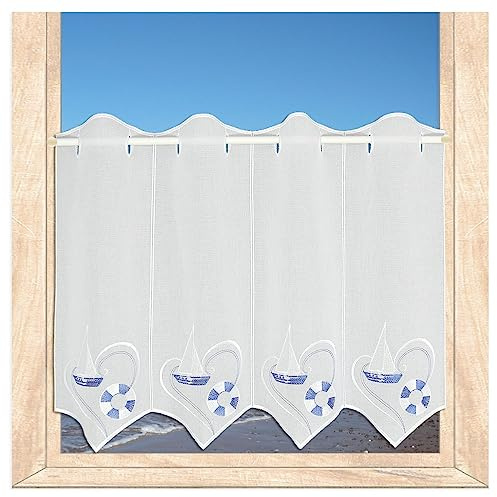 Scheibengardine Ocean Badgardine Blau-Weiß HxB 45x80 cm