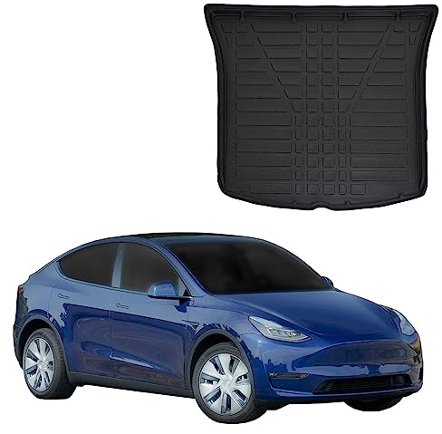 J&J AUTOMOTIVE SCOUTT Kofferraumwanne passend für Tesla Model Y 2020-2025 2020-2025, 3D TPE Allwetter mit hohem Rand Geriffelt Passform rutschfest Geruchsneutral Schwarz Aufrollbar