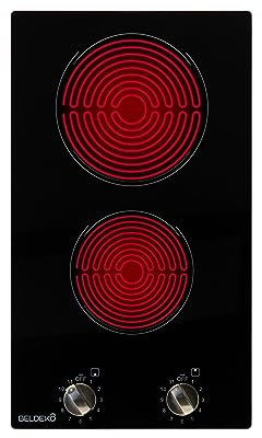 laque de cuisson vitrocéramique domino 2 foyers 3000 W – BELDEKO – commandes manettes/boutons – grand foyer Ø 18 cm – format compact