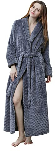 TDEOK Morgenmantel Damen Lang Warm Bademantel Extra Lang Baumwolle Hausmantel Winter Weich Saunamantel Mit GüRtel Saunabademantel BademäNtel HerrenbademäNtel Loungewear-Damenbademantel