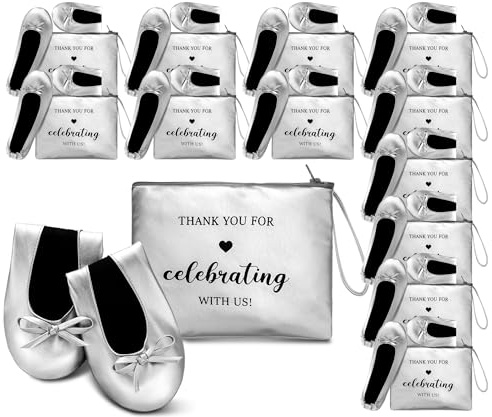 Cuffbow Women's Foldable Ballet Flats, Portable Slip-on Ballet Shoes Bulk Dance Slippers for Wedding Party Bridesmaids Guests(Classic,Silver)