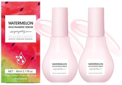 Watermelon Niacinamide Dew Drops Serum - Wassermelonen-Highlighting-Serum mit Hyaluronsäure, leichtes Wassermelonen-Tonikum, Poren-Minimizer & Priming Liquid Highlighter (2pcs)