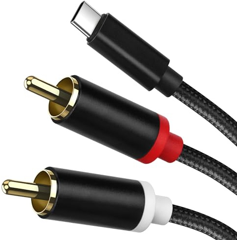 WORLDBOYU Cavo adattatore audio AUX da USB-C a RCA, adattatore splitter a Y stereo per alcuni modelli di iPhone, iPad e iPod, per amplificatori di potenza, auto, home theater, altoparlanti e altro