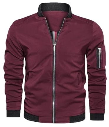 Shuanghao Uomo Primavera e Autunno Jacket Sottile Leggero Cotone Softshell Classica Casual Cappotto Sport Collo da Baseball Bomber estivo Giacca Militare Comodo Varsity Giubbotto Uomo Rosso L