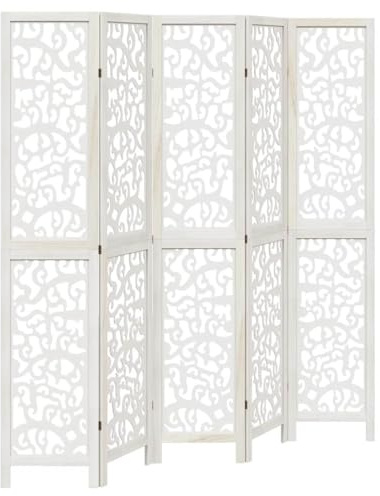 vidaXL Cloison de séparation 5 Panneaux Blanc Bois de Paulownia Massif