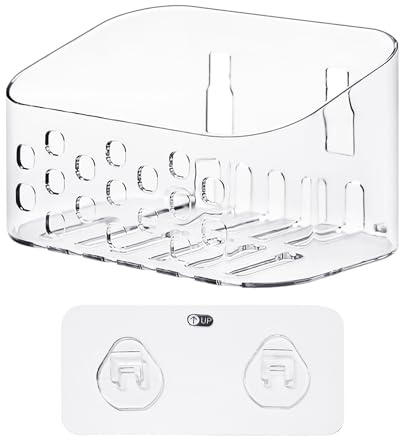 1 Stück transparente Wandbox, Badezimmer-Aufbewahrungsregal, perforierte, entleerbare Aufbewahrungsbox, Wand-Aufbewahrungskorb, Duschzubehör-Aufbewahrung, Duschkorb mit großem Fassungsvermögen