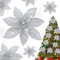 Shining She 10pcs Christmas Glitter Artificial Poinsettia Flowers, 5.9inch Artificial Christmas Flowers for Xmas Party Decoration, Xmas Tree Ornaments Decor, Silver