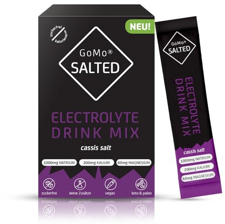 GoMo SALTED Hydration Aid | Electrolitos bajos en calorías sin azúcar | Absorción de agua e hidratación más rápida | 30 porciones con sal de alpino suiza I Cassis sabor