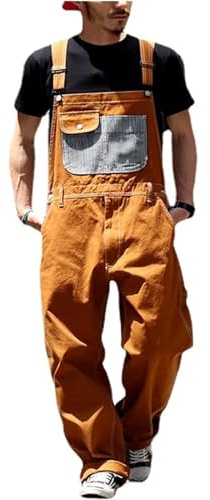 FYHTC Salopette en Jean Homme Cargo Combinaison Rétro Pantalon de Travail Coupe Ample Longue Baggy Oversize
