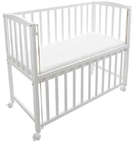 Generisch BABYHAFEN Stubenbett 3in1 aus Massivholz – Beistellbett 40x90 cm mit Matratze, Höhenverstellbar & mit Rollen, Absenkbares Seitengitter, Weiß – Ideal für Boxspringbetten
