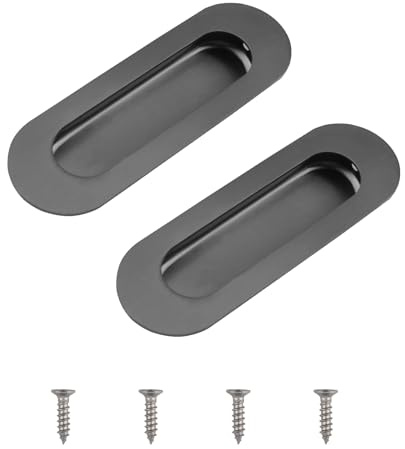 MOROBOR 2 Pack Gray Flush Pulls, Sliding Closet Door Handles Recessed Finger Pulls Cabinet Pulls Stainless Steel Embedded Handles for Drawer Cupboard Wardrobe Dresser/Oval