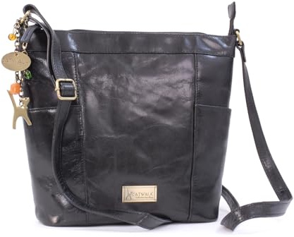 Catwalk Collection Handbags - Borsa a Tracolla in Pelle - Tote Bag Media da Donna - Borsa a Mano - Daniella - Nero