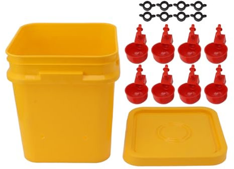 TOPINCN 12L Automatische Hühnertränke, Gefiltert, Hühnertränkebecher, Automatische Hühnertränke mit Fass für Enten, Gänse, Spatzen, Papageien (Eimer + verbundener roter Vogelnapf