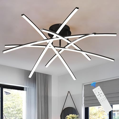 AIRYPHANT Modern 32.8 LED Chandelier Ceiling Light 6-Lights Black Dimmable Semi Flush Mount Ceiling Light Fixtures with Remote for Living Room Bedroom Kitchen 65 W 3000K-6000K
