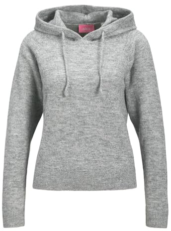 JACK & JONES Dam Jxevi Hoodie Stickad, Medium Grey Melange, XS, Medium grå melange, XS