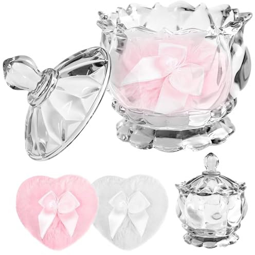 Borla de polvo de cristal con forma de corazón, borla y recipiente para polvos corporales, suministros para recipientes para polvos corporales, borla para polvos corporales, borla para polvos