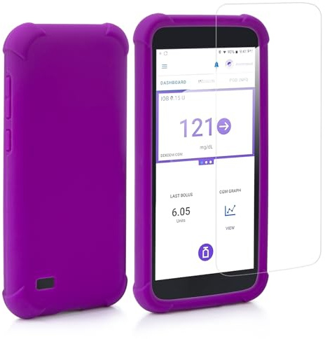 Omnipod 5 PDM Case Silicone with Tempered Glass Film, HD Omnipod 5 Screen Protector Anti-Fingerprint, Scratch-Resistant, Anti-Drop Protective Case by YOUSHARES (Purple)