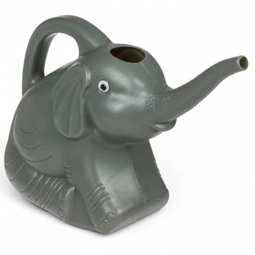 MIJOMA Regadera con diseño de elefante, 2 litros, 29 x 11 x 20 cm, perfecta para jardín y balcón, color gris