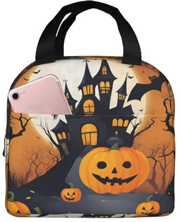 perangg Happy-Halloween-Vector Print - Lonchera reutilizable con aislamiento y a prueba de fugas para mujeres, hombres, trabajo, picnic
