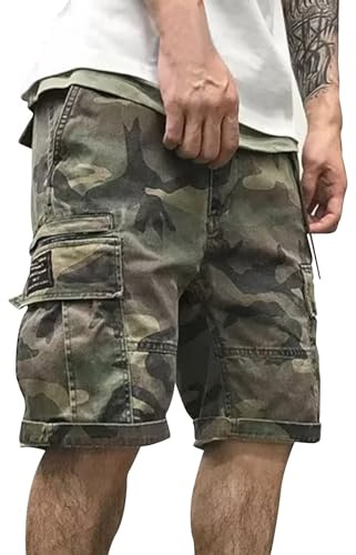 Hombre Pantalones Cortos De Cargo Verano Ligero Y Suave Bolsillo Camuflaje Pantalones De Trekking Deportes Al Aire Elástica Corte Regular Bermudas Cargo Shorts