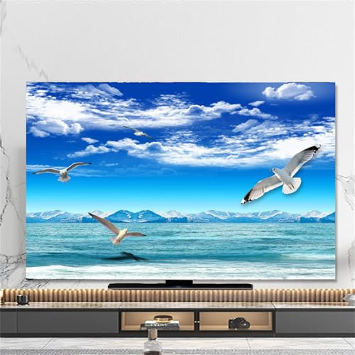 Hixingo Cubierta Antipolvo para TV, Funda para Televisor Elástico Protector para Smart TV, Cubierta de Televisión Pantalla de Funda Modas impresión de Playa Océano (Gaviotas,58-60)