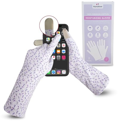HandLove Guantes 100% algodón de primera calidad, guantes hidratantes para manos secas y eccema, guantes para dormir durante la noche, guantes para eccema, pantalla táctil, guantes blancos de muñeca