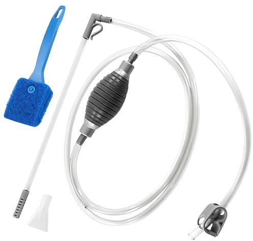 KOUHA Aquarium Reinigungsset Aquarium Sauger Handpumpe Aquarium Wasserwechsel mit Reinigungs-Scheuerschwamm/-Bürste für Aquarium Wasserwechsel und Filter Sandreinigung (grau)