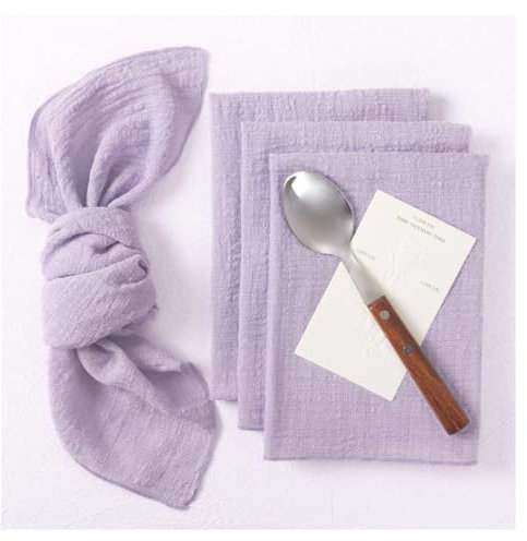 GreatRise 4 Stück Baumwolle Gaze Servietten Waschbar Stoffservietten Vintage-Boho Musselin Serviette Wiederverwendbare Geschirrtücher für Hochzeit Geburtstag Party Cafés Hellviolett 32x32cm