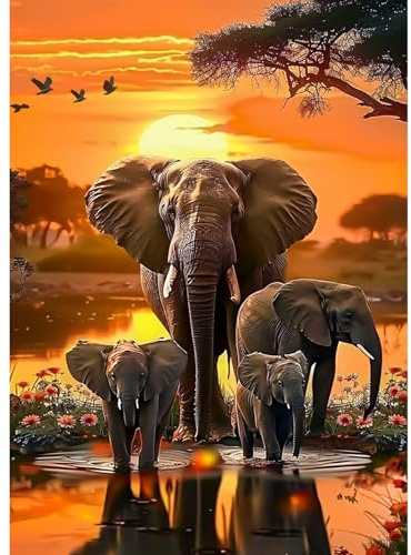 CEOVR Elefant Diamond Painting Bilder Kit Erwachsene,5D Diamond-painting 30x40cm,Elefanten Familie Diamant Art Set