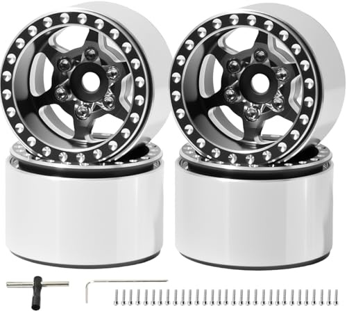 1.0” RC Beadlock Wheel CNC Aluminum Alloy Wheel Rims for 1/18 TRX4M, 4PCS | Compatible with Traxxas 1/18 TRX4M 1/24 Axial SCX24 FMS FCX24 Gladiator Bronco C10 JLU Deadbolt B17 RC Crawlers On/Off-Road