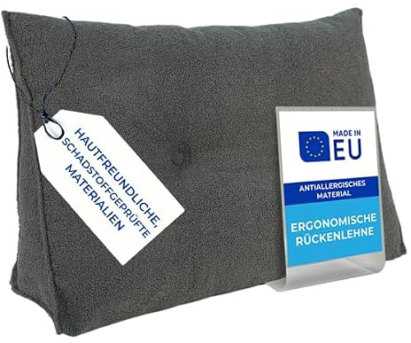 Pillows24 Bouclé Rückenkissen für Bett & Sofa 90cm, abnehmbarem Bezug | Bequemes Keilkissen und Lesekissen fürs Bett, waschbarem Bezug, Großes Sofakissen für Rückenlehne und Sofa, Dunkelgrau