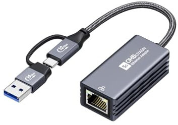 OHBUYAGN Adaptateur réseau USB 5G LAN Ethernet USB 3.2 Gen 2 vers RJ45 5000 Mbps Gigabit sur aluminium compatible avec ordinateur portable, Linux, PVE, PC sous Windows 11/10/8, etc