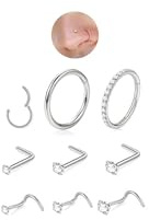 DAILI 8 st allergivänlig titan näsring, guld näsring för kvinnor män silver tunna näsringar L-formade korkskruv CZ tunn näsa piercing smycken 2 mm/2,5 mm/3 mm små näsdubbar, Small, Rostfritt stål
