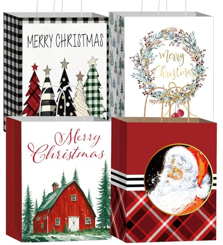 DECHISY 8 Stück Weihnachtstüten groß, Geschenktüten Weihnachten mit Griffen,42 x 31 x 12 cm,Weihnachtstüten perfekt für Weihnachten Neujahr Dekorationen