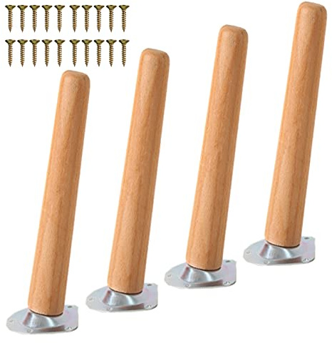 Gambe per mobili in legno, 4 pezzi, 40 cm, piedini di ricambio per divani, tavoli e armadi, design inclinato, con piastre di montaggio, viti e cuscinetti antiscivolo, gambe di supporto robuste