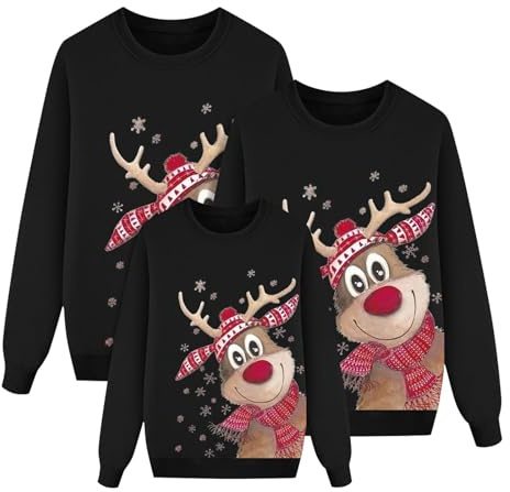 Weihnachtspullover Familie Set, Weihnachtspullover Damen Herren Kinder - Lustig Weihnachtspulli Baumwolle Rundhals Weihnachtsoutfit Pärchen Christmas Sweater Ugly Pullover Weihnachten Sweatshirt