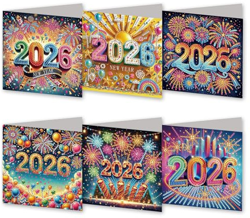 Ferakum 6 Stück Diamond Painting Weihnachtskarten, 5D DIY Diamant Painting Adventskalender Weihnachten Karten mit Umschlag, Handgemachtes Diamant Malerei Grußkarten Geschenk für Freunde und Familie