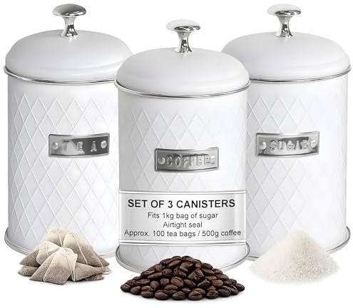 Limitless Essentials Tea Coffee Sugar Canisters, Airtight Lightweight Metal Tins, Set of 3