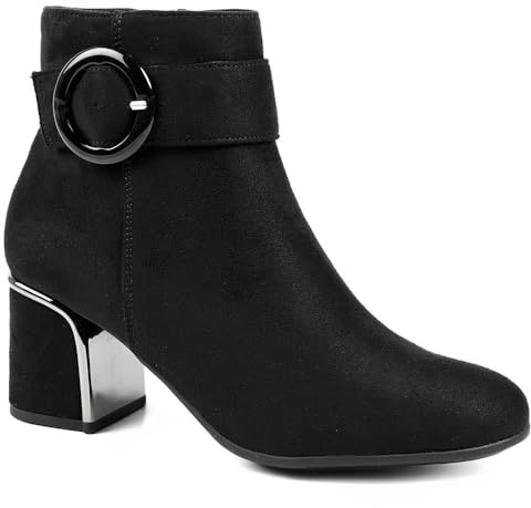 Pavers Smart Block-Heeled Long Boots - Black Faux Suede Size 6