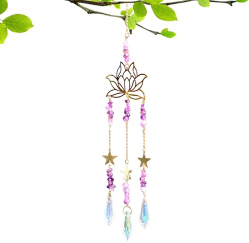 Crystal Moon Sun Catcher –, Amethyst Flower Suncatcher, Elegant Hanging Sun Catcher Window Hanging Crism, Ornaments for Cars Home Offices | Multipurpose Outdoor Indoor Utility