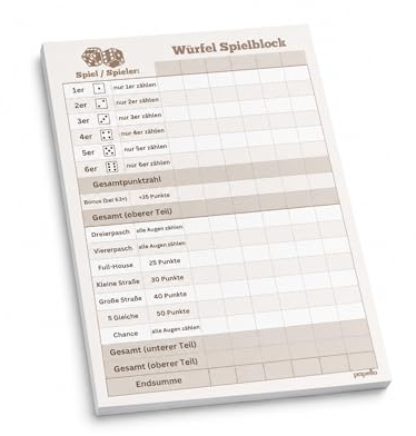 papello Blocco di ricambio per dadi A5 – 4 pezzi da 50 fogli, 1200 giochi, Made in Germany, stampa ecologica in carta forte e bianca
