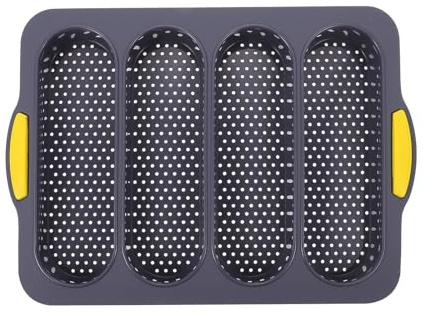Hohopeti Molde de Silicona para Pan Francés de 4 Ranuras, Molde para Hornear Baguettes en Color Gris Oscuro, Flexible y Apto para Horno, Adecuado para Repostería y Panadería Casera