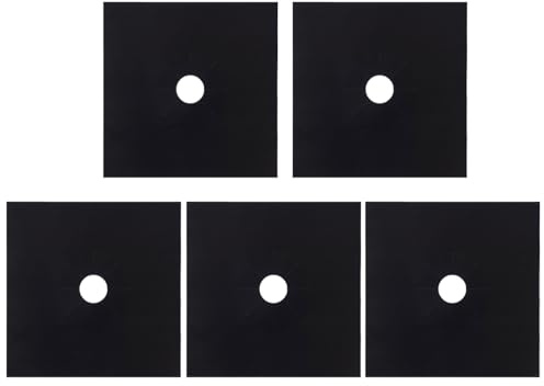 MOKKHNB Tapis de Protection Réutilisables pour Cuisinière à Gaz Lot de 5 en Tissu Enduit Noir Non Adhérent Trou Central Prédécoupé Cuisine Propre et Pratique