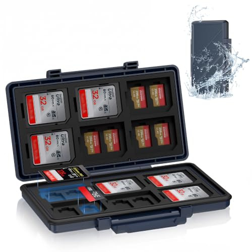 JJC Funda para tarjetas de memoria con 36 ranuras, resistente al agua, para 24 tarjetas Micro SD + 12 SD (TF), antigolpes, soporte para tarjetas micro SD, color azul