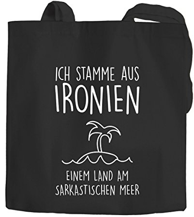 MoonWorks® Jutebeutel Ich stamme aus Ironien einem Land am sarkastischen Meer Spruch-Beutel schwarz 2 lange Henkel